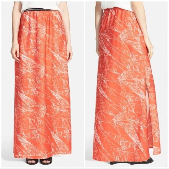 Trouve Size S Orange White Maxi Skirt, High Side Slits, Contrast Waistband - Picture 1 of 13